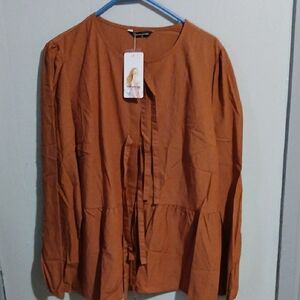 Women’s Rust Tie-Front Button-Down Blouse